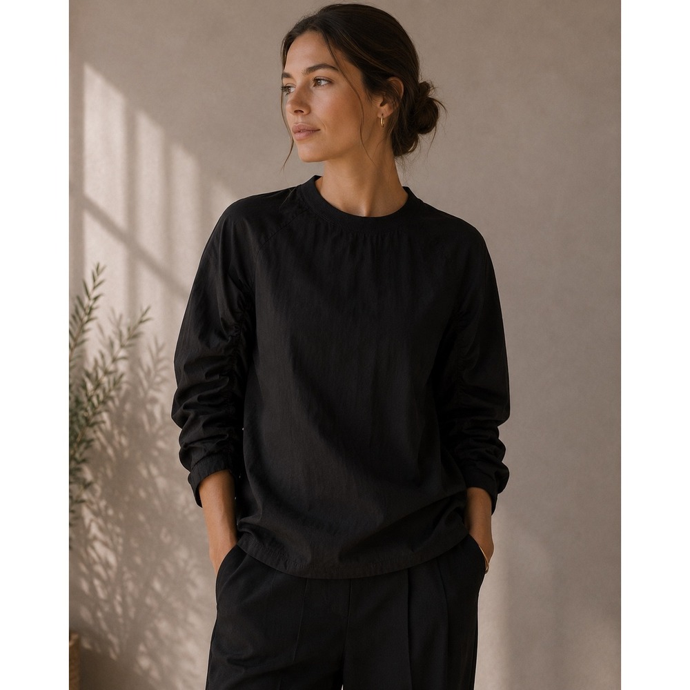 COS Ruched Sleeve Top Womens EUR‎ 34 Black Modal Blend Raglan 10717465